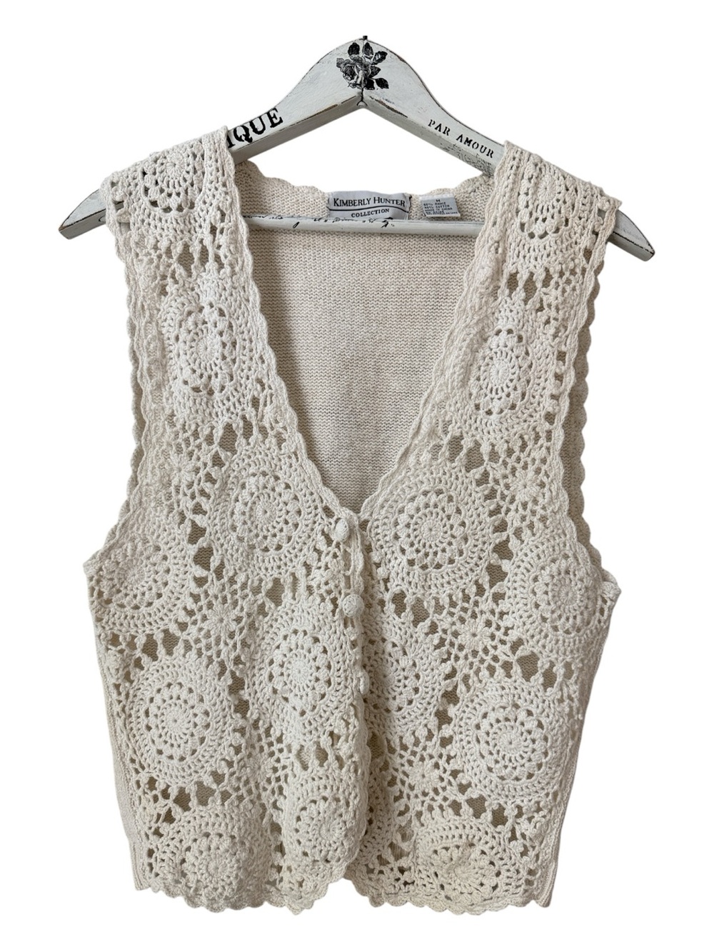Kimberly Hunter VTG Crochet Medallion Vest Size M